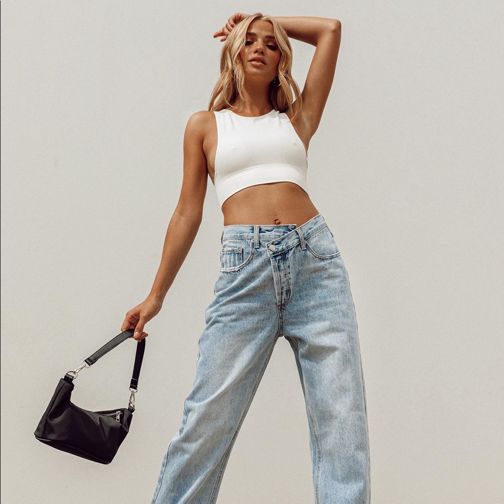 Princess Polly Holly Asymmetric Straight Leg Jeans
